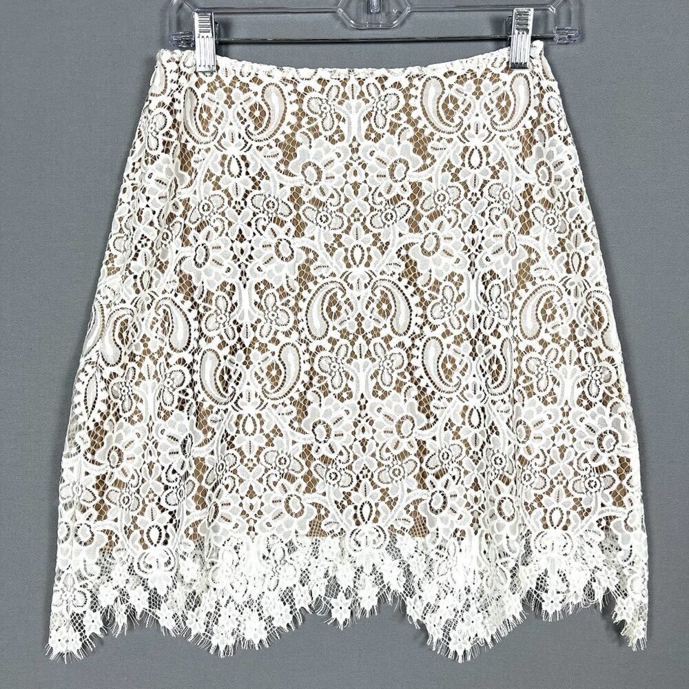 NWT For Love & Lemons Vika Floral Lace Mini Skirt Womens Size Large L White Sexy - Picture 4 of 16